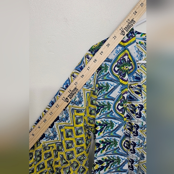Tolani Collection Kimono Topper Blue Yellow Boho Ruffle Bell Sleeve Size Small - Picture 12 of 13